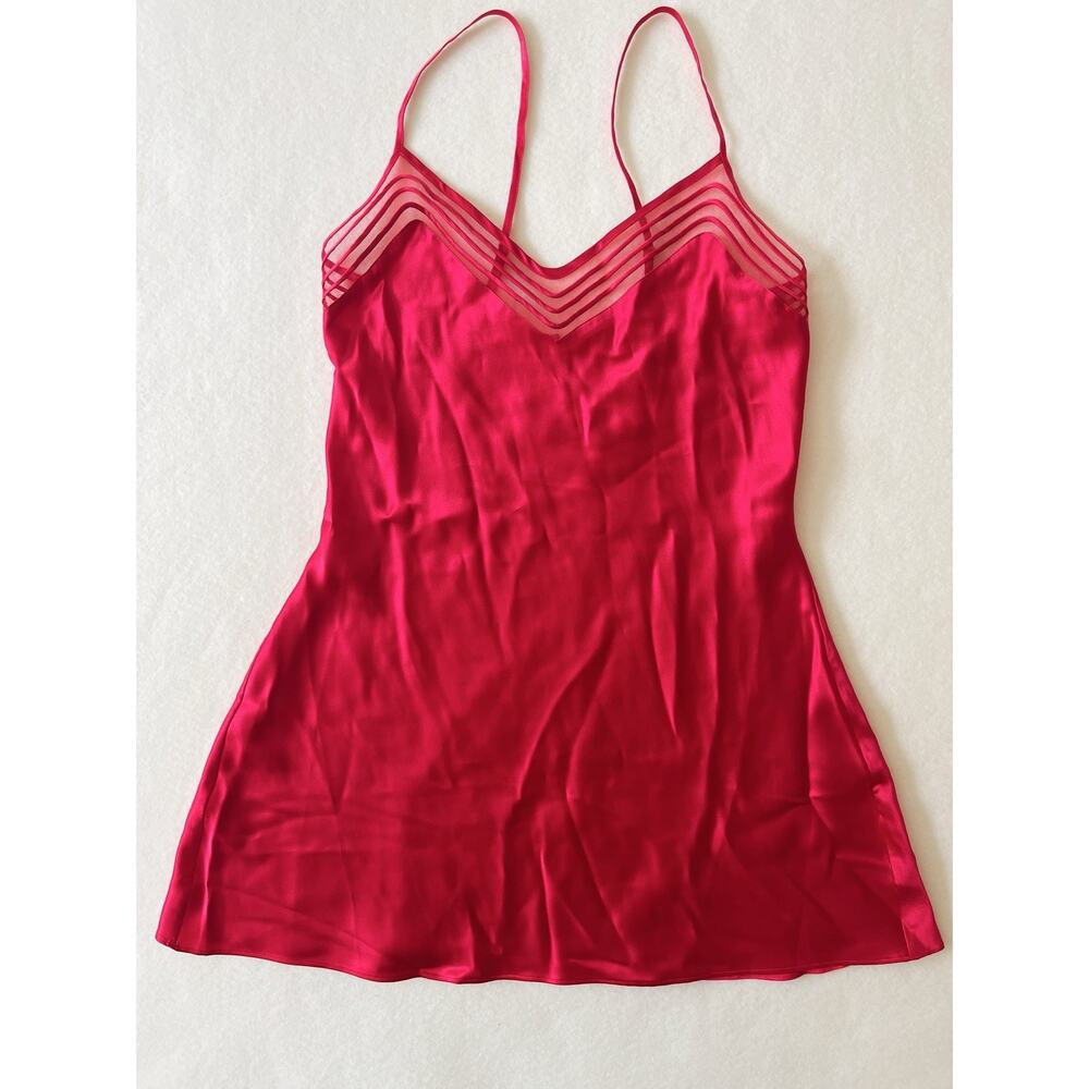 Victoria's Secret Slip Women S Red Silk Satin Sheer Mesh V Neck Chemise Lingerie